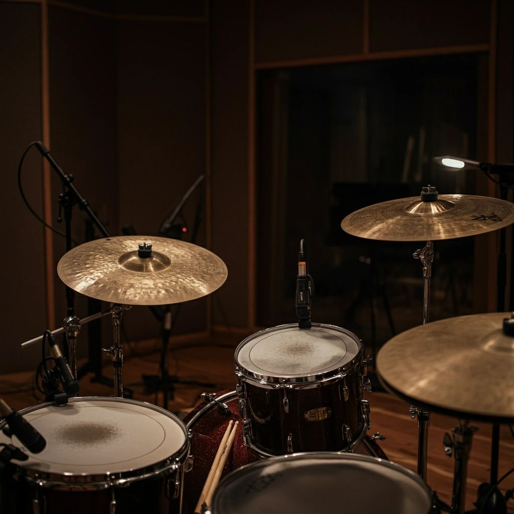 Professional drum set with microphones